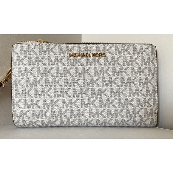 New Michael Kors Jet Set Travel Double zip wristlet wallet Vanilla Powder Blush - Picture 7 of 7